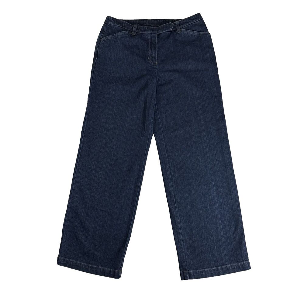 Jones New York Signature Petite 8P Wide Leg Jeans Dark Wash Denim Slash Pockets